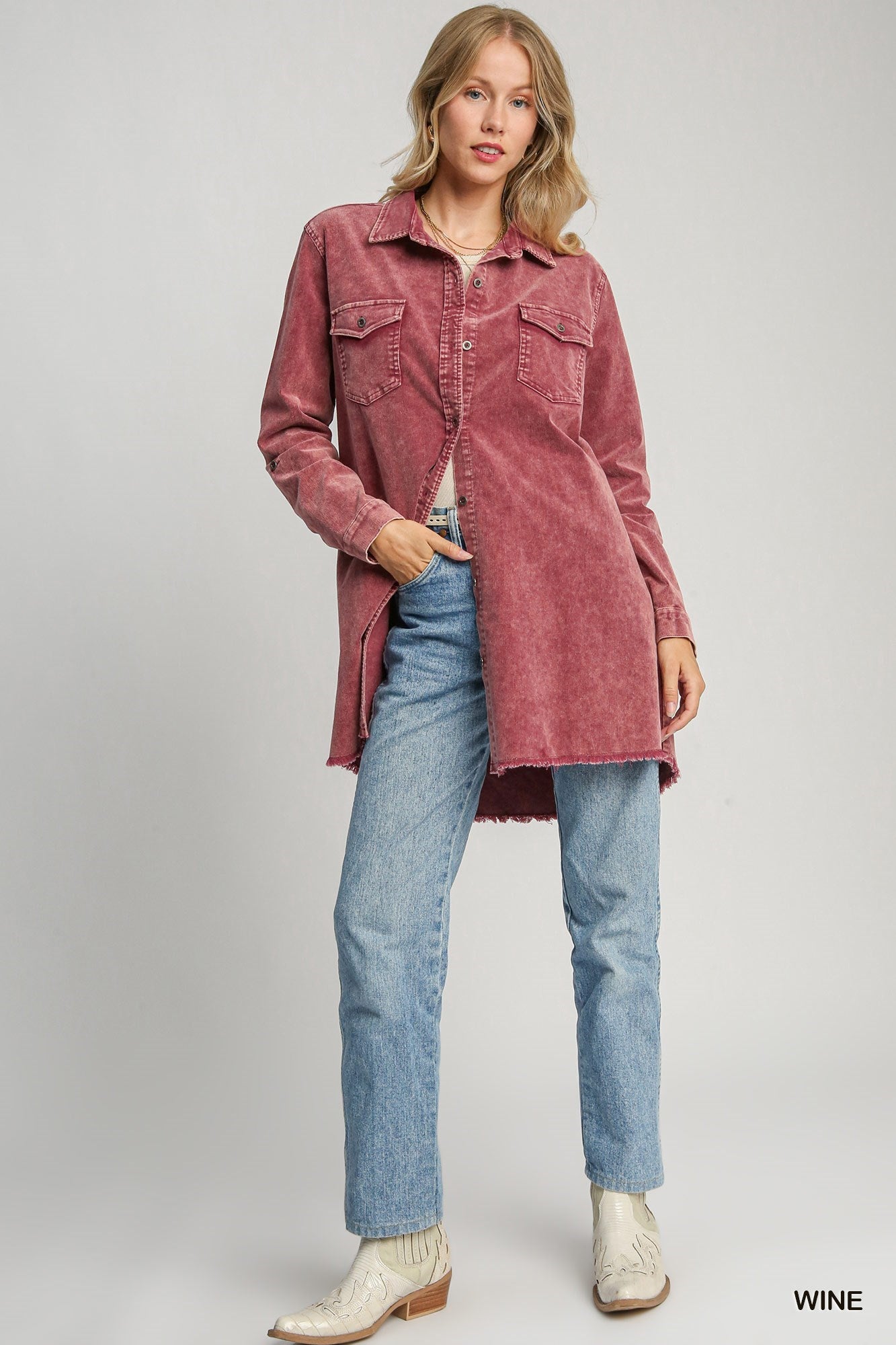 Umgee Stone Wash Denim Shirt Jacket